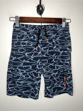 Dakine Boys Shark Print Swim Shorts Gray Orange Size S EUC Swim Trunks Pool